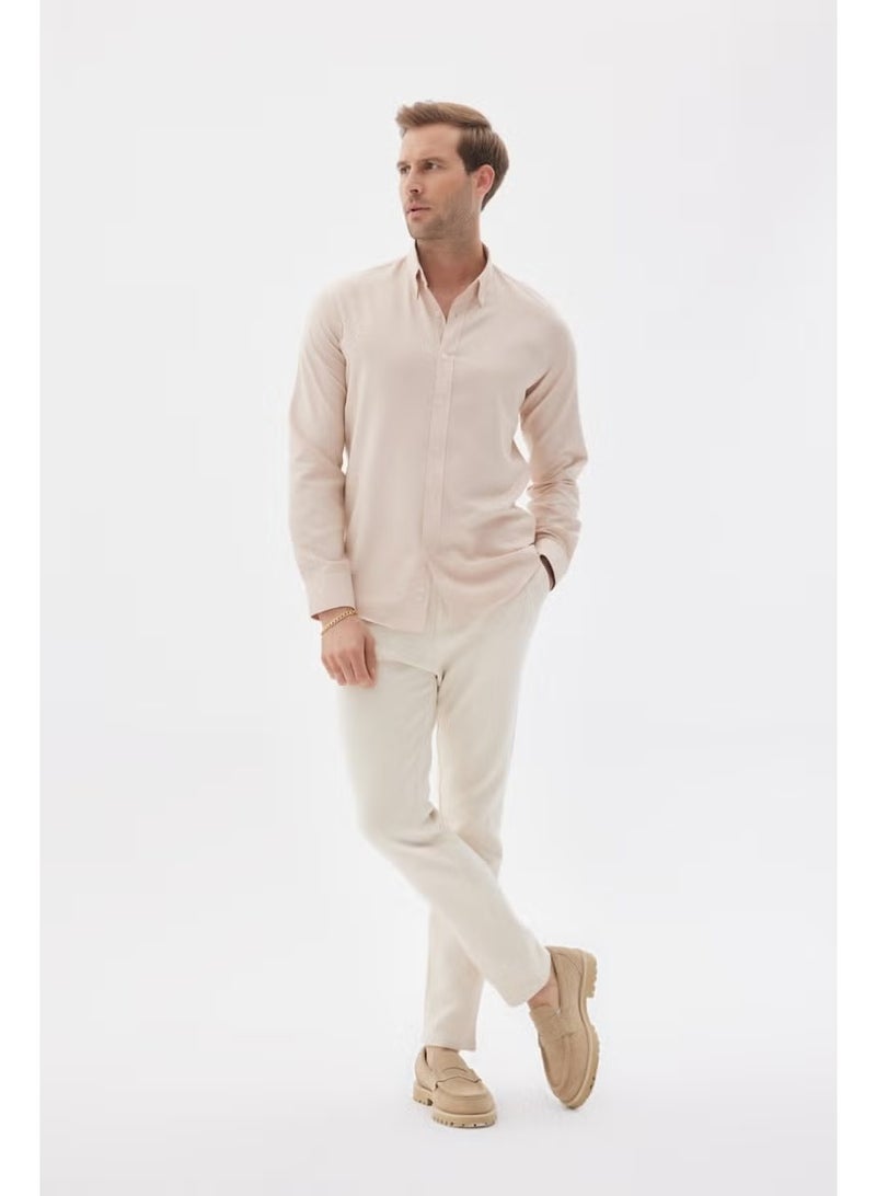 Odelon Easy Iron Oxford Men's Beige Slim Fit Shirt MARS36 - Image 4